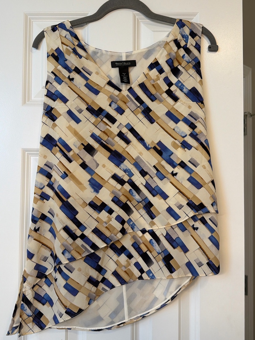White House Black Market 100% Silk Asymmetrical Blouse Size S